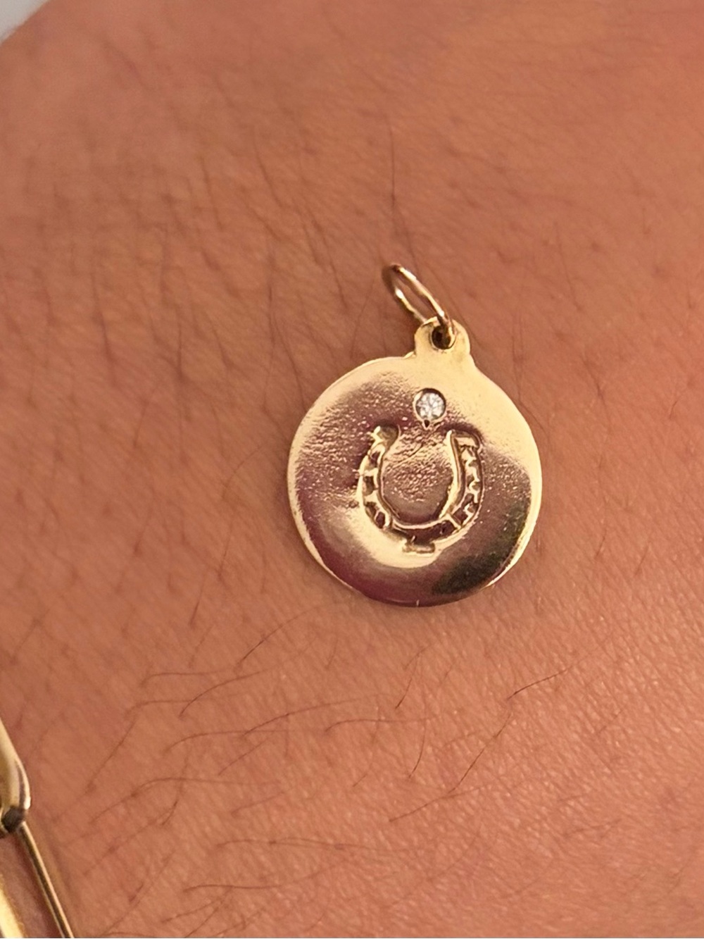*Authentic* Helen Ficalora 14K YG Horseshoe Dangle Disk Charm w/ 1 Diamond
